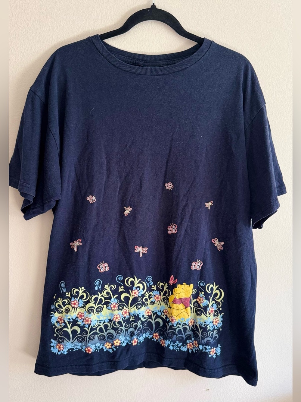 Vintage Disney Navy Blue Winnie the Pooh Floral Tee size large
